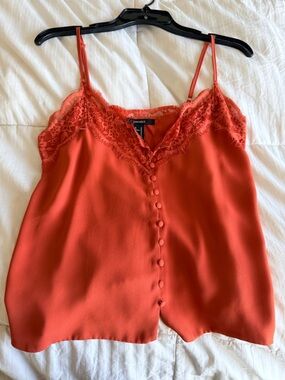 Forever 21 Orange Lace-Trim Button-Front Cami